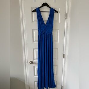 Elegant Blue Maxi Dress, size small NWT, V neckline